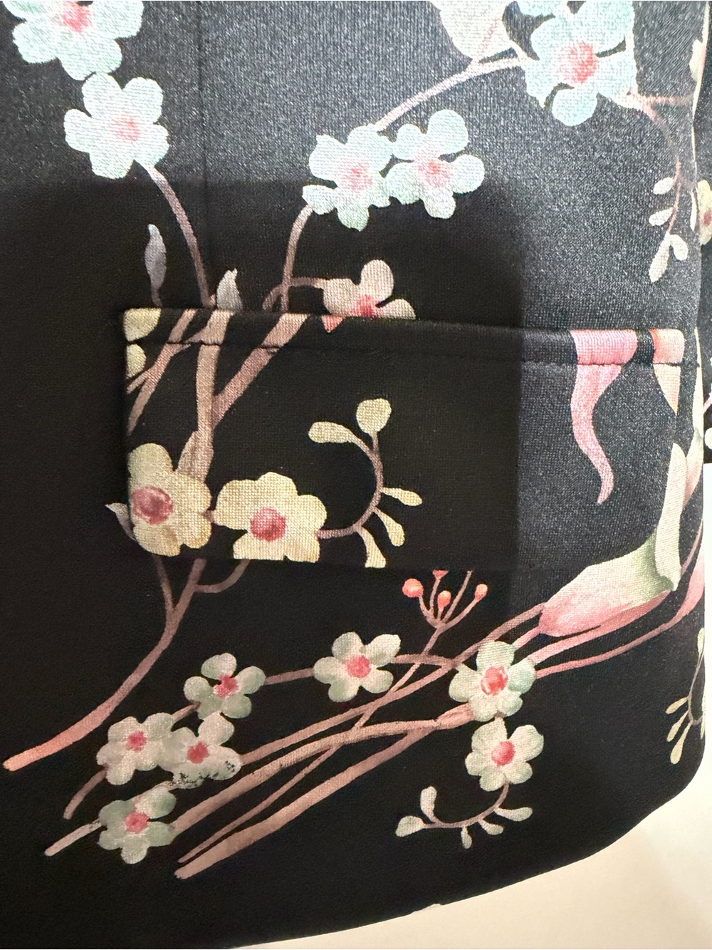 Black Floral-Print Women's Blazer with Pink Blossom Accents - Picture 5 of 8